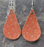 Pumpkins and Scrolling Vines Tear Drop Shaped FAUX Leather Earrings