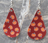 Pumpkin Tear Drop Shaped FAUX Leather Earrings