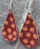 Pumpkin Tear Drop Shaped FAUX Leather Earrings