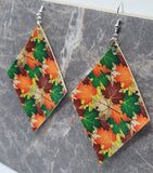 Autumnal Leaves on Diamond Shaped FAUX Leather Earrings