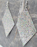 Super Holo Silver Glitter on Diamond Shaped FAUX Leather Earrings