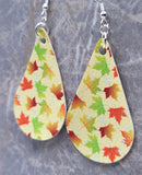 Autumn Maple Leaves Tear Drop Shaped FAUX Leather Earrings