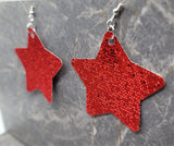 Super Holo Red Glitter on Star Shaped FAUX Leather Earrings