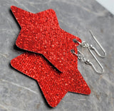 Super Holo Red Glitter on Star Shaped FAUX Leather Earrings