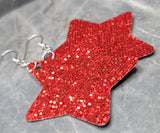 Super Holo Red Glitter on Star Shaped FAUX Leather Earrings