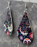 Sugar Skull FAUX Leather Teardrops with Purple and Multicolor FAUX Leather Teardrop Overlay Earrings