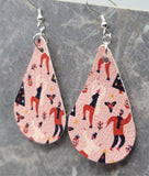 Vintage Style Christmas Tear Drop Shaped FAUX Leather Earrings