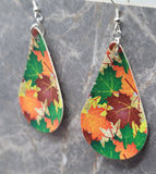 Autumn Maple Leaves Teardrop Shaped FAUX Leather Earrings