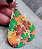 Autumn Maple Leaves Teardrop Shaped FAUX Leather Earrings