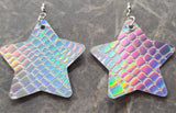Holo Scale Patterned FAUX Leather Star Earrings