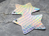 Holo Scale Patterned FAUX Leather Star Earrings