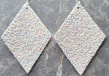 White AB Chunky Glitter Very Sparkly FAUX Leather Diamond Shaped Earrings