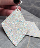 White AB Chunky Glitter Very Sparkly FAUX Leather Diamond Shaped Earrings