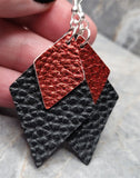 Black FAUX Leather Diamond Shaped Earrings with Red FAUX Leather Diamond Shaped Overlay