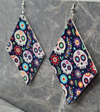 Sugar Skull FAUX Leather Diamond Shaped Earrings