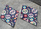 Sugar Skull FAUX Leather Diamond Shaped Earrings