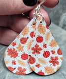 Autumnal Themed Leaves and Pumpkins Tear Drop Shaped FAUX Leather Earrings