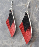 Red FAUX Leather Diamond Shaped Earrings with Black Glitter FAUX Leather Diamond Shaped Overlay