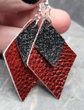 Red FAUX Leather Diamond Shaped Earrings with Black Glitter FAUX Leather Diamond Shaped Overlay