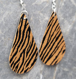 Tiger Stripe Print Tear Drop Shaped FAUX Leather Earrings
