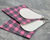 Pink and Black Plaid FAUX Leather Diamond Shaped Earrings with FAUX Leather Teardrop Shaped Overlays