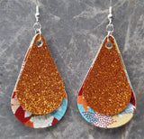 Autumn Leaves Teardrop and Orange Glitter Teardrop Shaped FAUX Leather Earrings