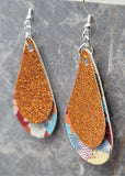 Autumn Leaves Teardrop and Orange Glitter Teardrop Shaped FAUX Leather Earrings