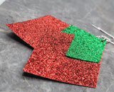 Red Glitter FAUX Leather Diamond Shaped Earrings with Green Glitter FAUX Leather Diamond Shaped Overlay