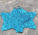 Super Holo Blue Glitter on Star Shaped FAUX Leather Earrings