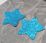 Super Holo Blue Glitter on Star Shaped FAUX Leather Earrings