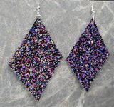 Purple Multicolor Glitter Large Diamond Shaped FAUX Leather Earrings