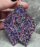 Purple Multicolor Glitter Large Diamond Shaped FAUX Leather Earrings