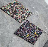 Purple Multicolor Glitter Large Diamond Shaped FAUX Leather Earrings