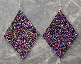 Purple Multicolor Glitter Large Diamond Shaped FAUX Leather Earrings