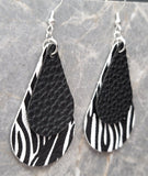 Zebra Stripes Teardrop and Black Teardrop Shaped Overlay FAUX Leather Earrings