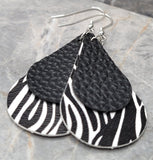 Zebra Stripes Teardrop and Black Teardrop Shaped Overlay FAUX Leather Earrings
