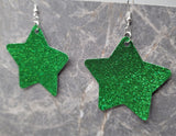 Green Glitter FAUX Leather Star Earrings