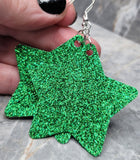Green Glitter FAUX Leather Star Earrings