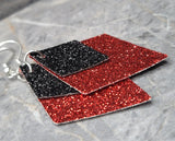 Red Glitter FAUX Leather Diamond Shaped Earrings with Black Glitter FAUX Leather Diamond Shaped Overlay