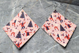 Vintage Style Christmas Diamond Shaped FAUX Leather Earrings