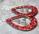 Red Glitter FAUX Leather Cut Out Teardrop Earrings with Reindeer Charm Dangles