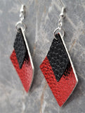 Red Metallic Luster FAUX Leather Diamond Shaped Earrings with Black FAUX Leather Diamond Shaped Overlay