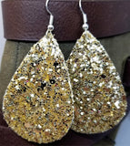 Chunky Gold Glitter Very Sparkly Double Sided FAUX Leather Teardrop Earrings