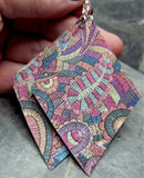 Colorful Paisley  Embroidered FAUX Leather Diamond Shaped Earrings