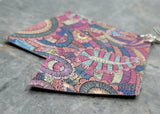 Colorful Paisley  Embroidered FAUX Leather Diamond Shaped Earrings