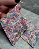 Colorful Paisley  Embroidered FAUX Leather Diamond Shaped Earrings