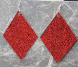 Super Holo Red Glitter on Diamond Shaped FAUX Leather Earrings