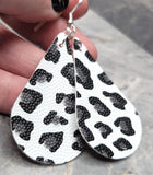 White with Leopard Print Tear Drop Shaped FAUX Leather Earrings