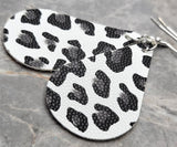 White with Leopard Print Tear Drop Shaped FAUX Leather Earrings