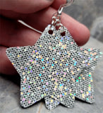 Silver Holo Glitter FAUX Leather Star Earrings